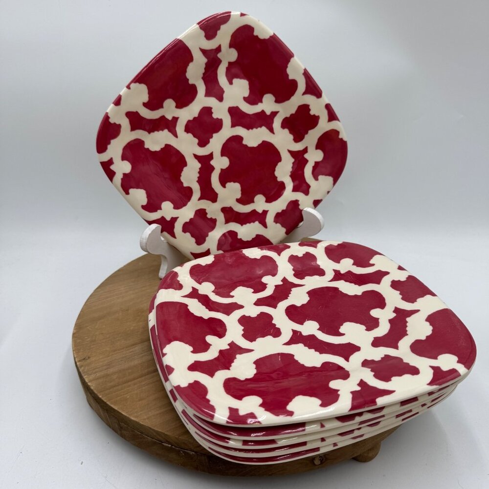 4 Target at Home Melamine Square Salad Plates Red/White Geometric Small dish